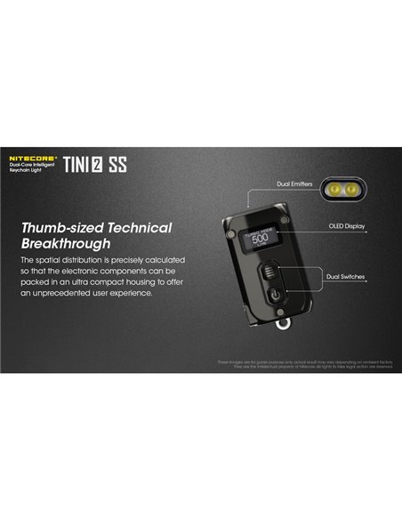 Linterna de mano Tini2 SS compacta y resistente, accesorio llavero 500Lm y 89m alcance, recargable USB-C Negra