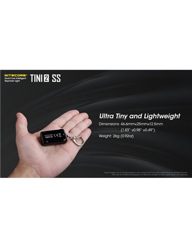 Linterna de mano Tini2 SS compacta y resistente, accesorio llavero 500Lm y 89m alcance, recargable USB-C Negra