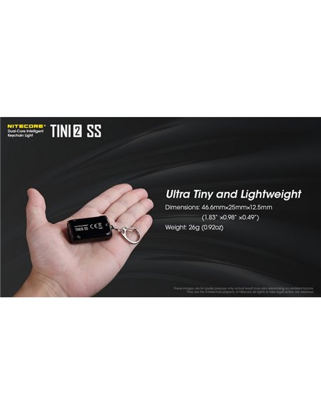 Linterna de mano Tini2 SS compacta y resistente, accesorio llavero 500Lm y 89m alcance, recargable USB-C Negra