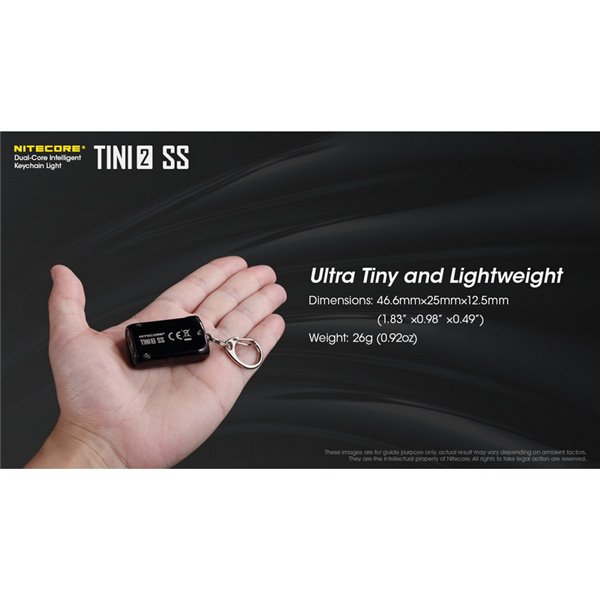 Linterna de mano Tini2 SS compacta y resistente, accesorio llavero 500Lm y 89m alcance, recargable USB-C Negra