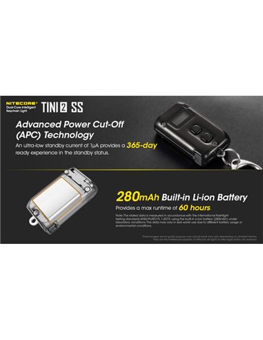 Lanterna de chaveiro compacta e resistente Tini2 SS, 500 lm, alcance de 89 m, recarregável via USB-C, preta