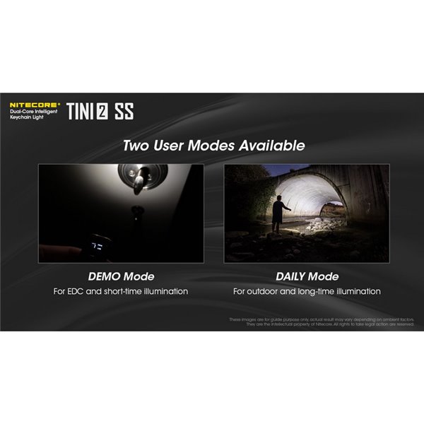 Linterna de mano Tini2 SS compacta y resistente, accesorio llavero 500Lm y 89m alcance, recargable USB-C Negra