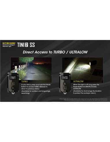 Linterna de mano Tini2 SS compacta y resistente, accesorio llavero 500Lm y 89m alcance, recargable USB-C Negra