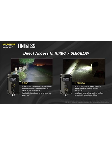 Linterna de mano Tini2 SS compacta y resistente, accesorio llavero 500Lm y 89m alcance, recargable USB-C Negra