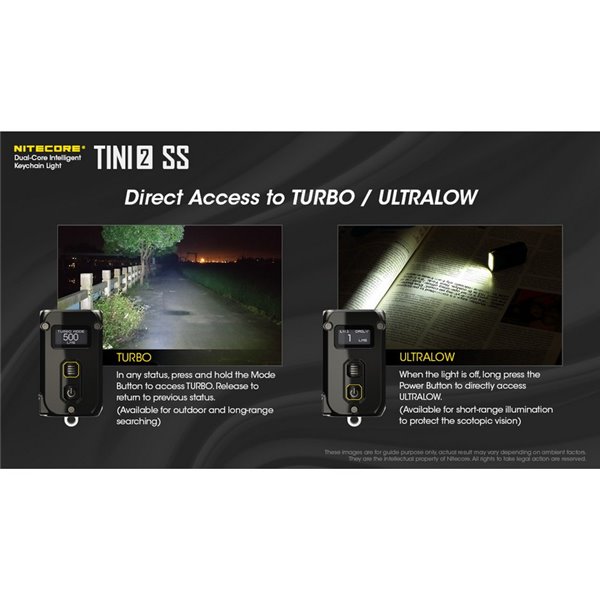 Linterna de mano Tini2 SS compacta y resistente, accesorio llavero 500Lm y 89m alcance, recargable USB-C Negra