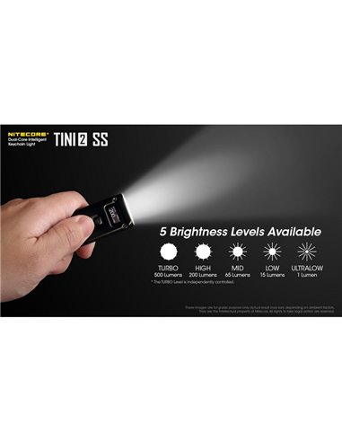 Linterna de mano Tini2 SS compacta y resistente, accesorio llavero 500Lm y 89m alcance, recargable USB-C Negra