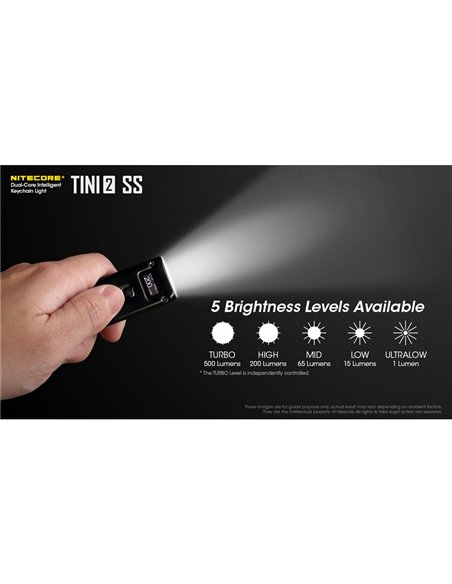 Linterna de mano Tini2 SS compacta y resistente, accesorio llavero 500Lm y 89m alcance, recargable USB-C Negra