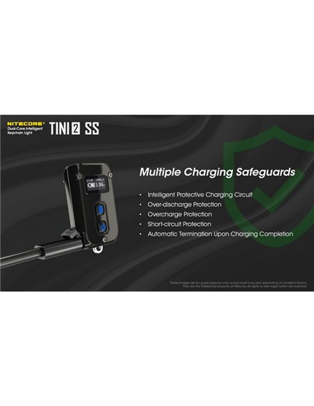 Linterna de mano Tini2 SS compacta y resistente, accesorio llavero 500Lm y 89m alcance, recargable USB-C Negra