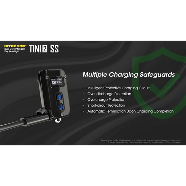 Linterna de mano Tini2 SS compacta y resistente, accesorio llavero 500Lm y 89m alcance, recargable USB-C Negra