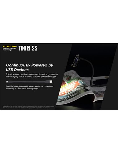 Linterna de mano Tini2 SS compacta y resistente, accesorio llavero 500Lm y 89m alcance, recargable USB-C Negra