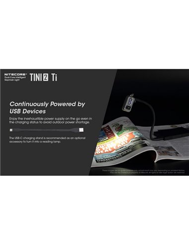 Lanterna de chaveiro LED de titânio Tini2 SS TI, 500 lm, alcance de 89 m, recarregável via USB-C, cinza