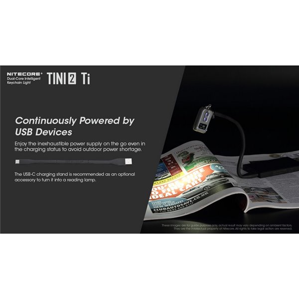 Linterna de mano LED Tini2 SS TI titanio, accesorio llavero 500Lm y 89m alcance, recargable USB-C Gris