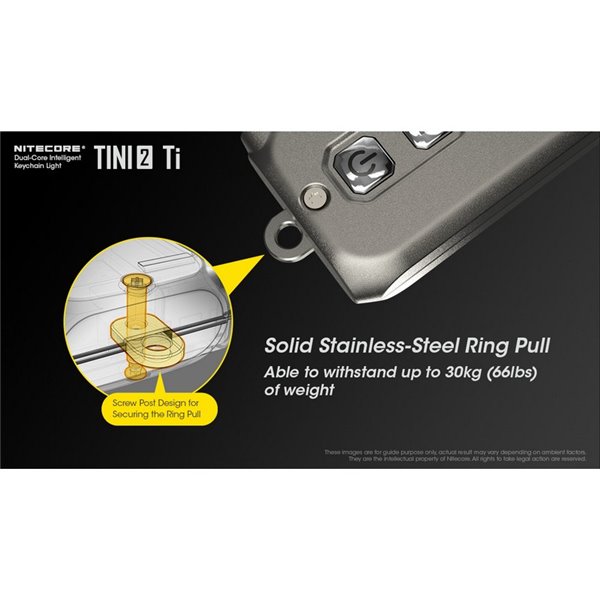 Linterna de mano LED Tini2 SS TI titanio, accesorio llavero 500Lm y 89m alcance, recargable USB-C Gris