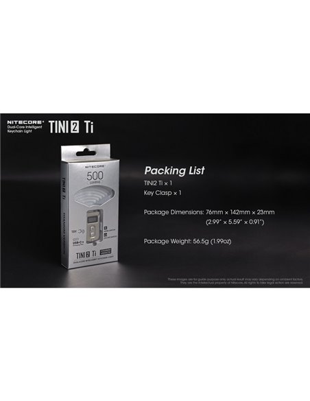 Linterna de mano LED Tini2 SS TI titanio, accesorio llavero 500Lm y 89m alcance, recargable USB-C Gris