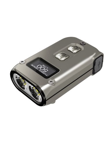 Linterna de mano LED Tini2 SS TI titanio, accesorio llavero 500Lm y 89m alcance, recargable USB-C Gris