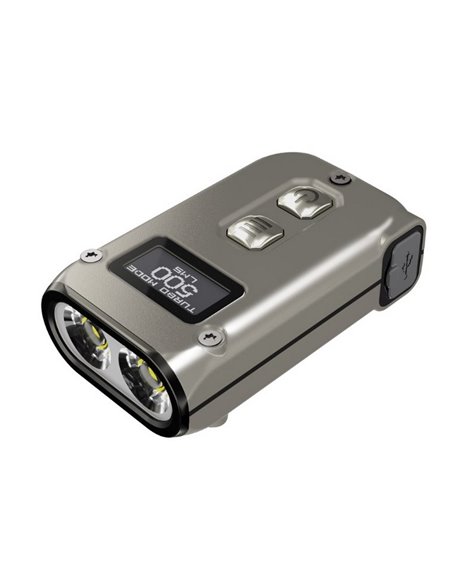 Lanterna de chaveiro LED de titânio Tini2 SS TI, 500 lm, alcance de 89 m, recarregável via USB-C, cinza