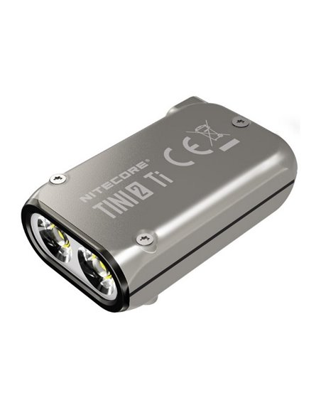 Linterna de mano LED Tini2 SS TI titanio, accesorio llavero 500Lm y 89m alcance, recargable USB-C Gris