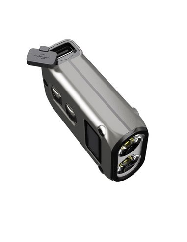 Linterna de mano LED Tini2 SS TI titanio, accesorio llavero 500Lm y 89m alcance, recargable USB-C Gris