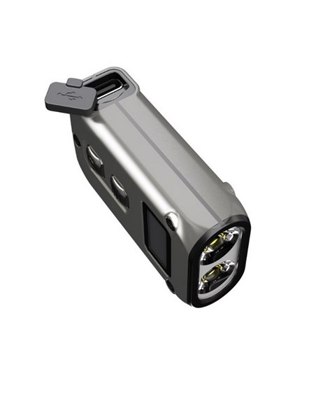 Linterna de mano LED Tini2 SS TI titanio, accesorio llavero 500Lm y 89m alcance, recargable USB-C Gris
