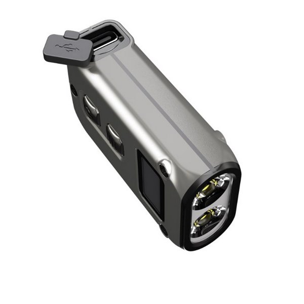 Linterna de mano LED Tini2 SS TI titanio, accesorio llavero 500Lm y 89m alcance, recargable USB-C Gris
