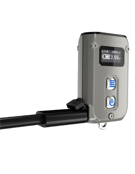 Linterna de mano LED Tini2 SS TI titanio, accesorio llavero 500Lm y 89m alcance, recargable USB-C Gris