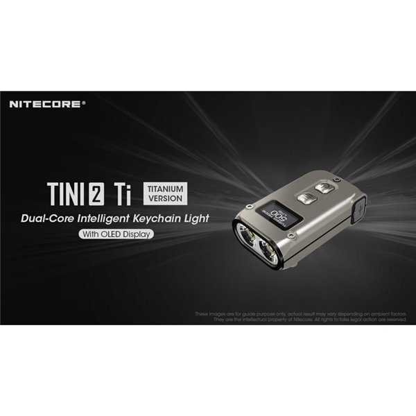 Linterna de mano LED Tini2 SS TI titanio, accesorio llavero 500Lm y 89m alcance, recargable USB-C Gris