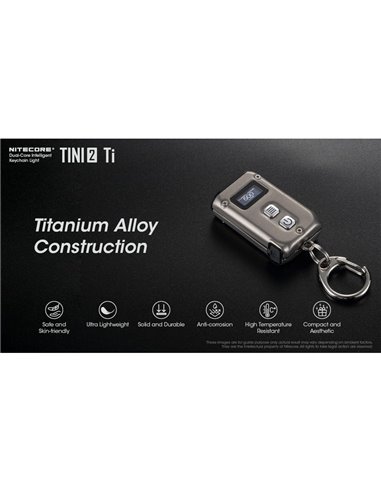 Lampe torche porte-clés LED Tini2 SS TI Titanium, 500 lm, portée 89 m, rechargeable par USB-C, grise