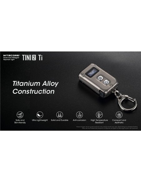 Linterna de mano LED Tini2 SS TI titanio, accesorio llavero 500Lm y 89m alcance, recargable USB-C Gris