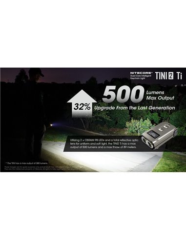 Linterna de mano LED Tini2 SS TI titanio, accesorio llavero 500Lm y 89m alcance, recargable USB-C Gris