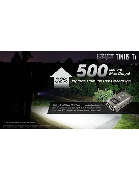 Linterna de mano LED Tini2 SS TI titanio, accesorio llavero 500Lm y 89m alcance, recargable USB-C Gris