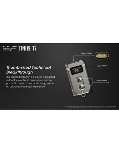 Linterna de mano LED Tini2 SS TI titanio, accesorio llavero 500Lm y 89m alcance, recargable USB-C Gris