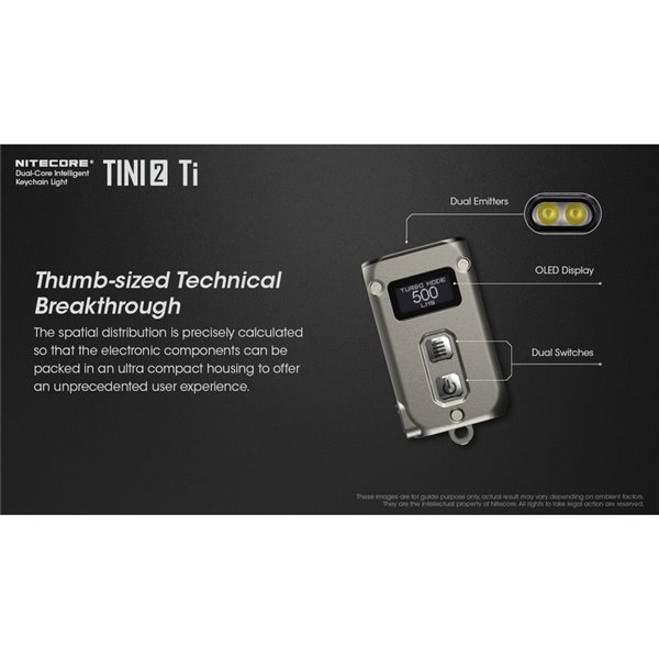 Linterna de mano LED Tini2 SS TI titanio, accesorio llavero 500Lm y 89m alcance, recargable USB-C Gris