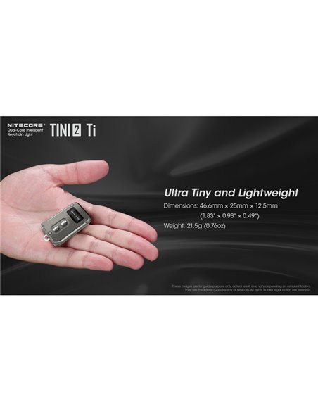 Linterna de mano LED Tini2 SS TI titanio, accesorio llavero 500Lm y 89m alcance, recargable USB-C Gris