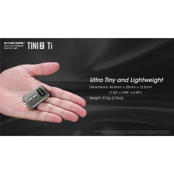 Linterna de mano LED Tini2 SS TI titanio, accesorio llavero 500Lm y 89m alcance, recargable USB-C Gris