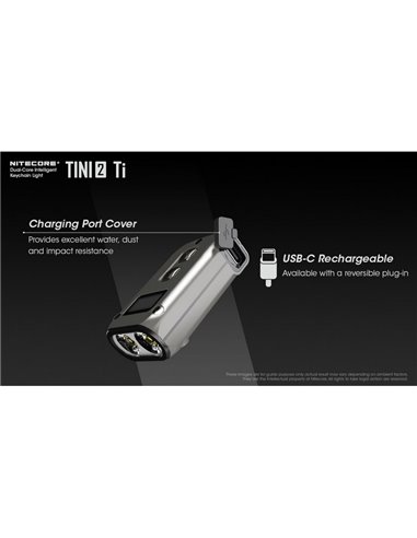 Lanterna de chaveiro LED de titânio Tini2 SS TI, 500 lm, alcance de 89 m, recarregável via USB-C, cinza