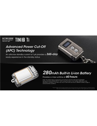 Linterna de mano LED Tini2 SS TI titanio, accesorio llavero 500Lm y 89m alcance, recargable USB-C Gris