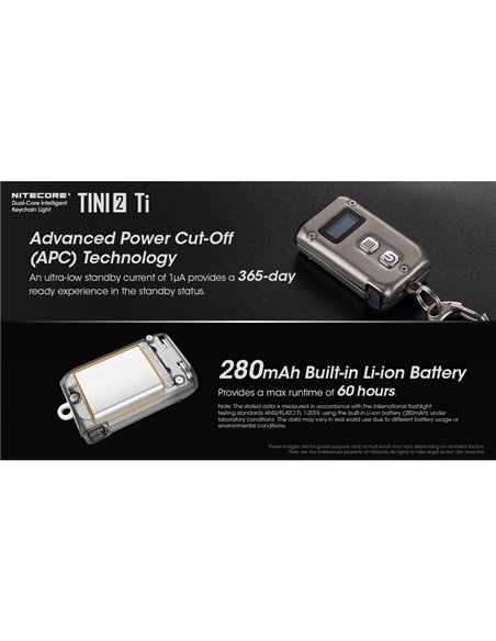 Linterna de mano LED Tini2 SS TI titanio, accesorio llavero 500Lm y 89m alcance, recargable USB-C Gris