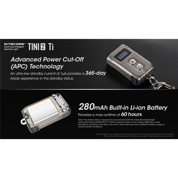 Linterna de mano LED Tini2 SS TI titanio, accesorio llavero 500Lm y 89m alcance, recargable USB-C Gris