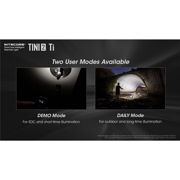 Linterna de mano LED Tini2 SS TI titanio, accesorio llavero 500Lm y 89m alcance, recargable USB-C Gris