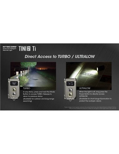 Linterna de mano LED Tini2 SS TI titanio, accesorio llavero 500Lm y 89m alcance, recargable USB-C Gris