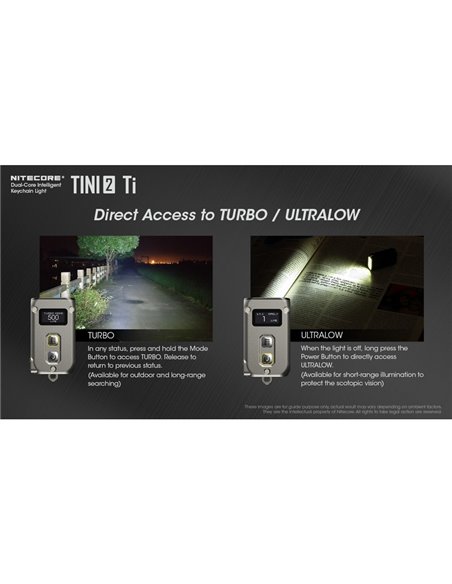 Linterna de mano LED Tini2 SS TI titanio, accesorio llavero 500Lm y 89m alcance, recargable USB-C Gris