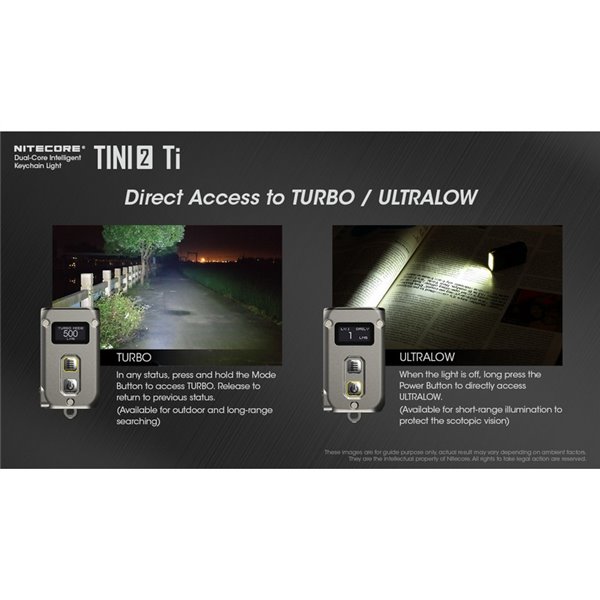 Linterna de mano LED Tini2 SS TI titanio, accesorio llavero 500Lm y 89m alcance, recargable USB-C Gris