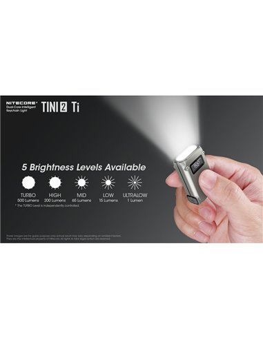 Linterna de mano LED Tini2 SS TI titanio, accesorio llavero 500Lm y 89m alcance, recargable USB-C Gris