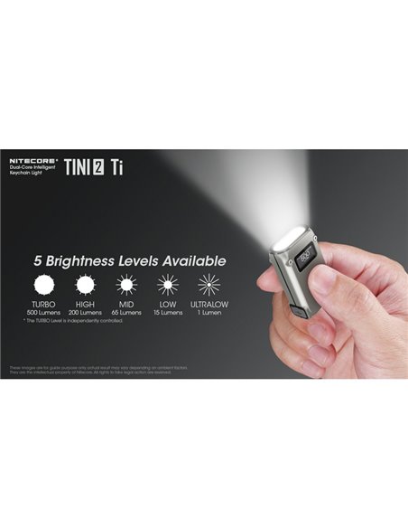 Linterna de mano LED Tini2 SS TI titanio, accesorio llavero 500Lm y 89m alcance, recargable USB-C Gris