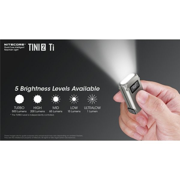 Linterna de mano LED Tini2 SS TI titanio, accesorio llavero 500Lm y 89m alcance, recargable USB-C Gris