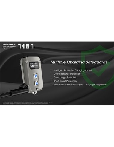 Linterna de mano LED Tini2 SS TI titanio, accesorio llavero 500Lm y 89m alcance, recargable USB-C Gris
