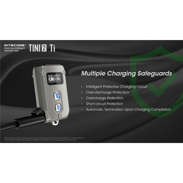 Linterna de mano LED Tini2 SS TI titanio, accesorio llavero 500Lm y 89m alcance, recargable USB-C Gris