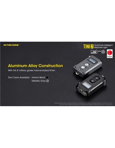 Lanterna LED TINI2 pequena e leve, bateria recarregável, 500 lm, acessório para chaveiro, IP54, cinza