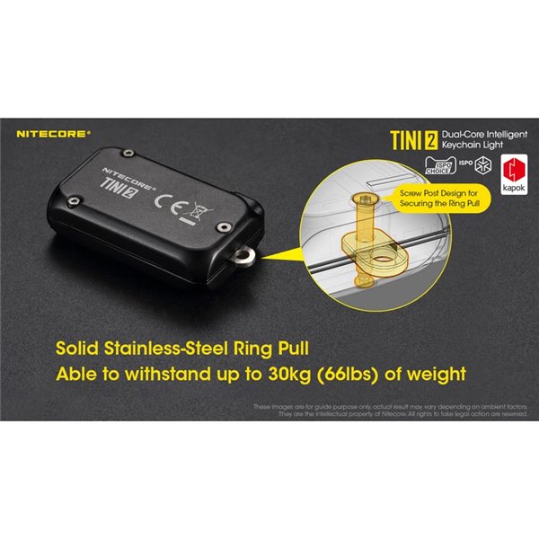 Linterna LED pequeña y ligera TINI2 batería recargable 500Lm, accesorio llavero IP54 Gris