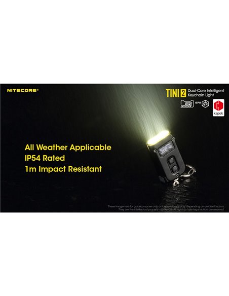 Lanterna LED TINI2 pequena e leve, bateria recarregável, 500 lm, acessório para chaveiro, IP54, cinza